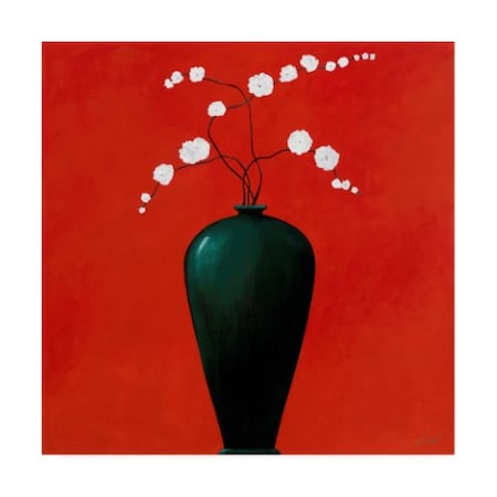 Pablo Esteban 'Green Vase Over Red' Canvas Art,35x35